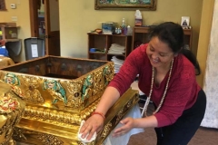 Khandro Sonam working on the relic stupa